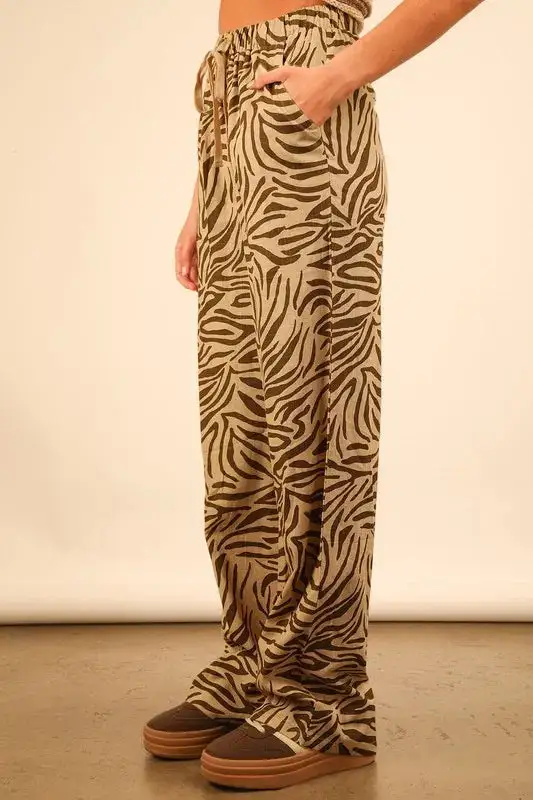 Animal Print Linen Wide Leg Pants