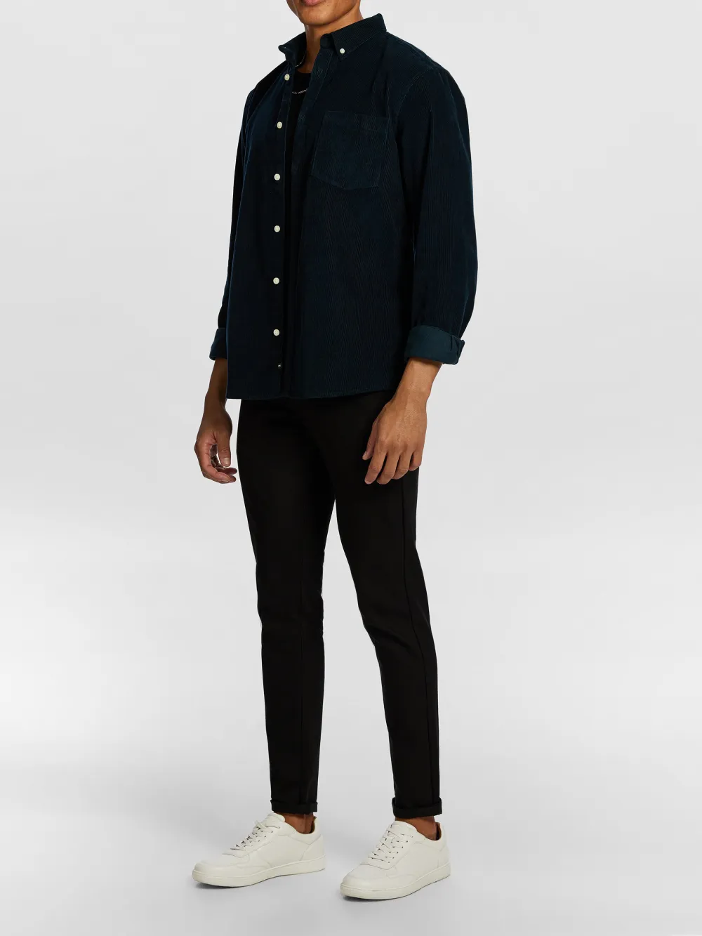 Navy Corduroy Long Sleeve Shirt