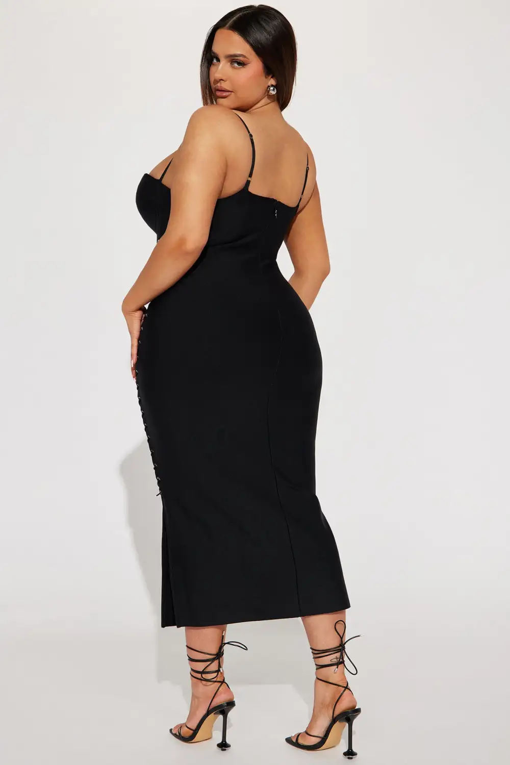 Lace Up Bandage Midi Dress - Black