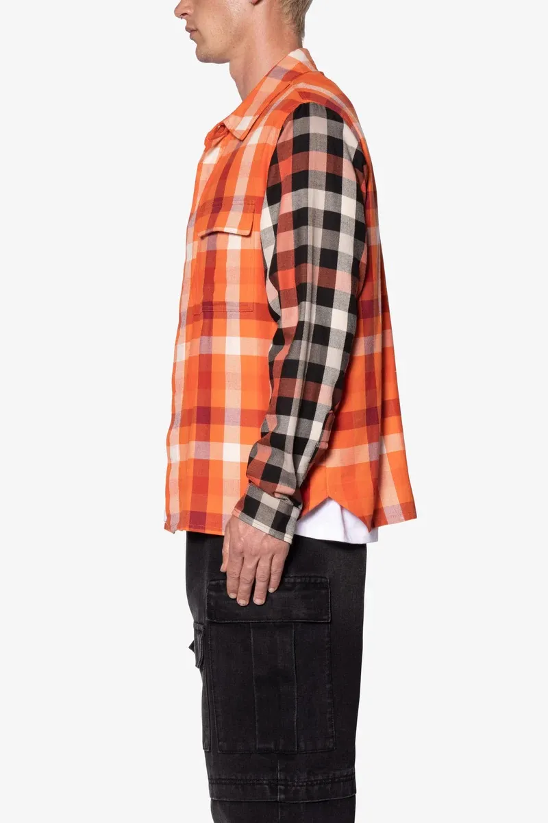 ORANGE AND BLACK PLAID FLANNEL SHIRT