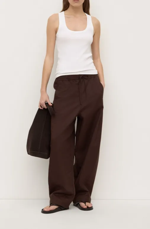 Ganache Cotton Linen Barrel-Leg Pant
