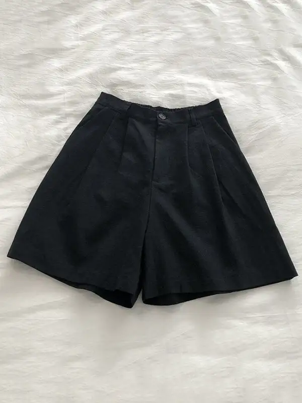 Losse Wijde Pijpen Elasticiteit Geplooide Effen Kleur Shorts