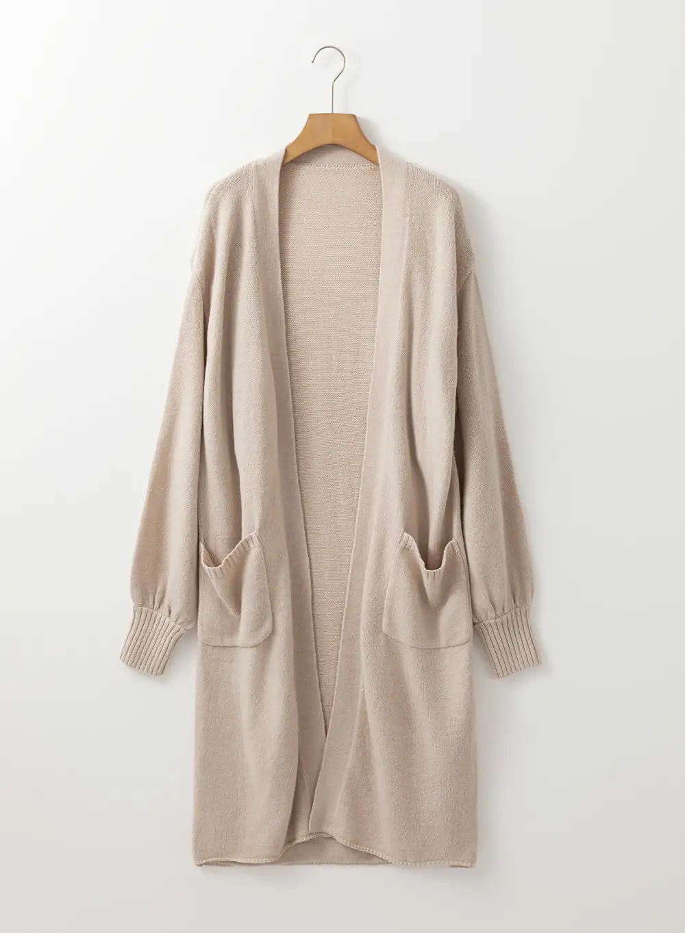 Side Pockets Open Front Long Knit Cardigan