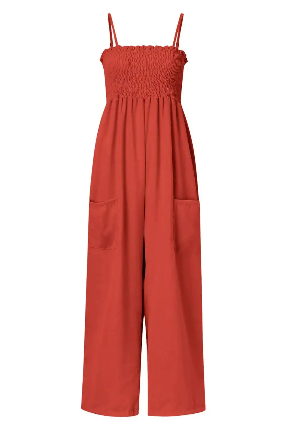 Smocked Strappy Wide Leg Jumpsuit
