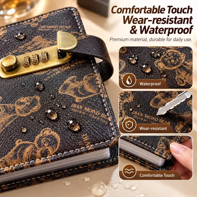 Cash Savings Binder with Password Lock, Money Organizer Wallet, Large Capacity Bear Pattern Budget Planner
