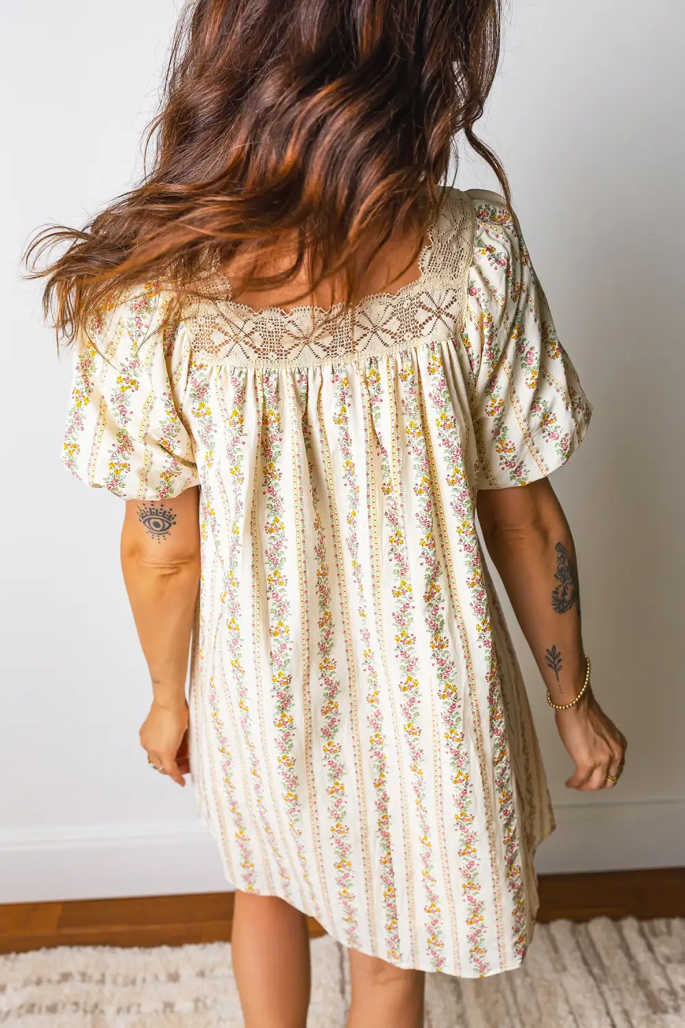 Gathered Detail Floral Printed Ribbed Mini Dress