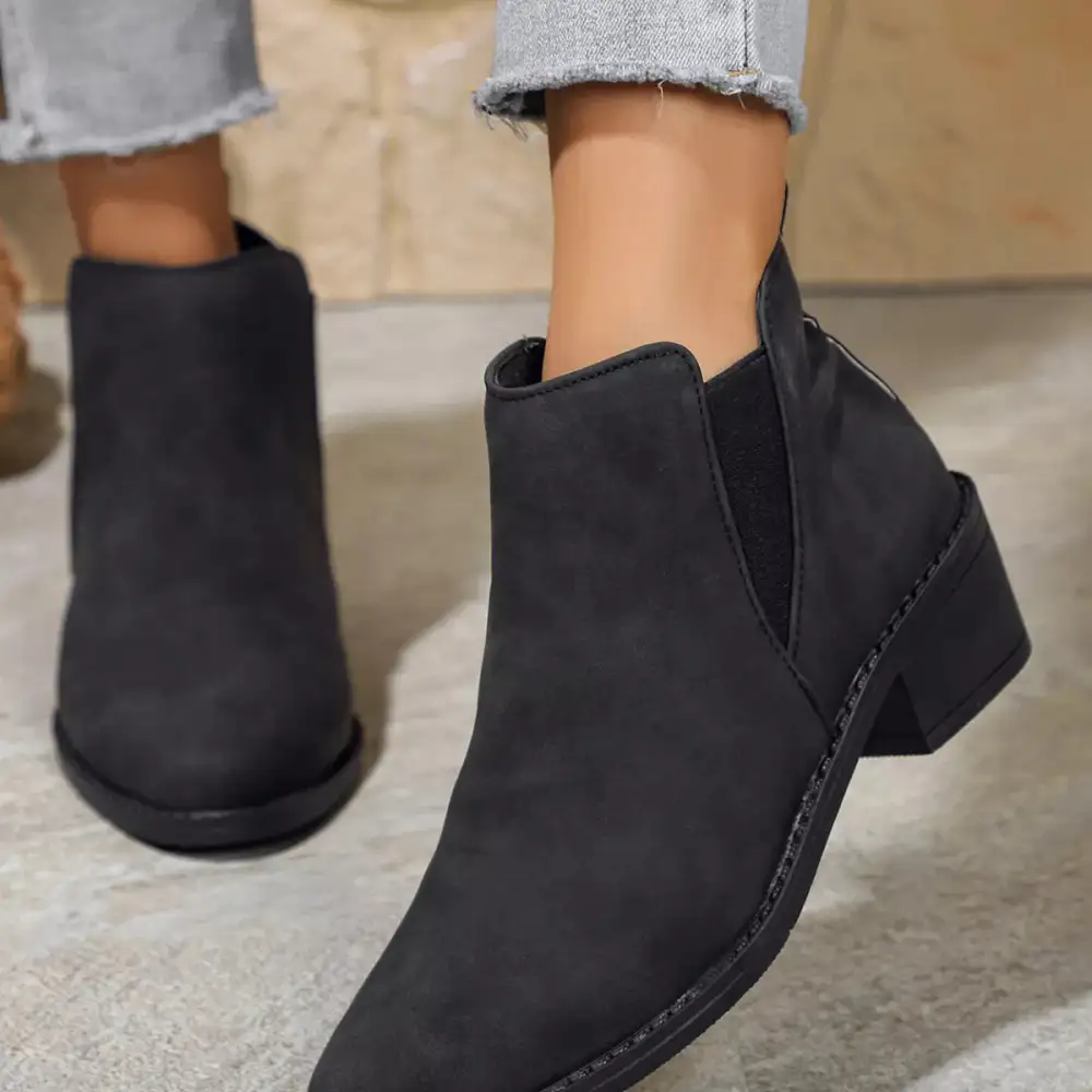 Pointed Toe Block Heel Ankle Boots