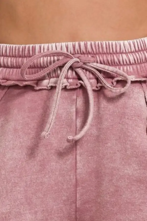 Acid Wash Fleece Drawstring Shorts with Pockets
