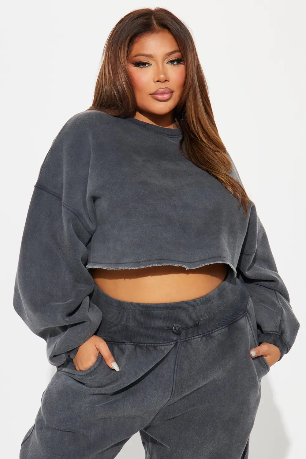 Feeling Good Fleece Jogger Set - Charcoal