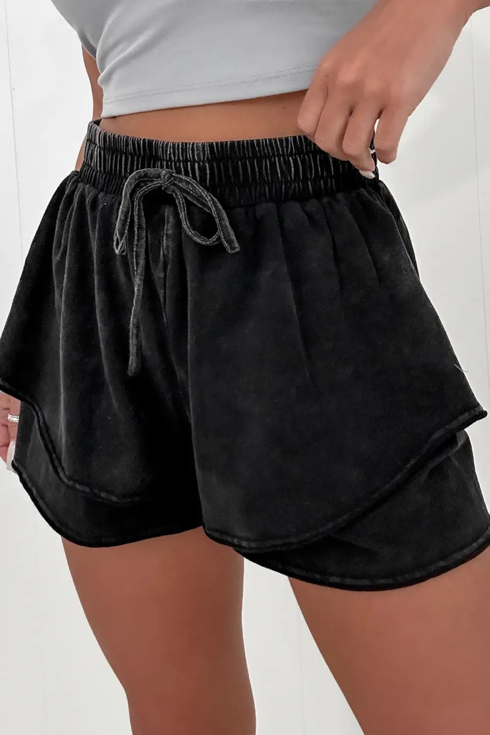 Mineral Wash French Terry Drawstring Elastic Waistband Shorts