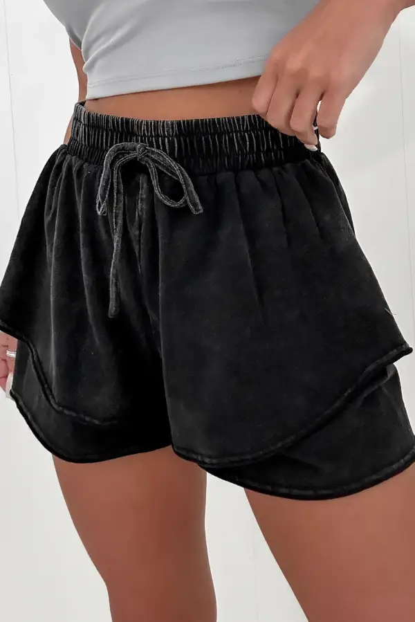 Mineral Wash French Terry Drawstring Elastic Waistband Shorts