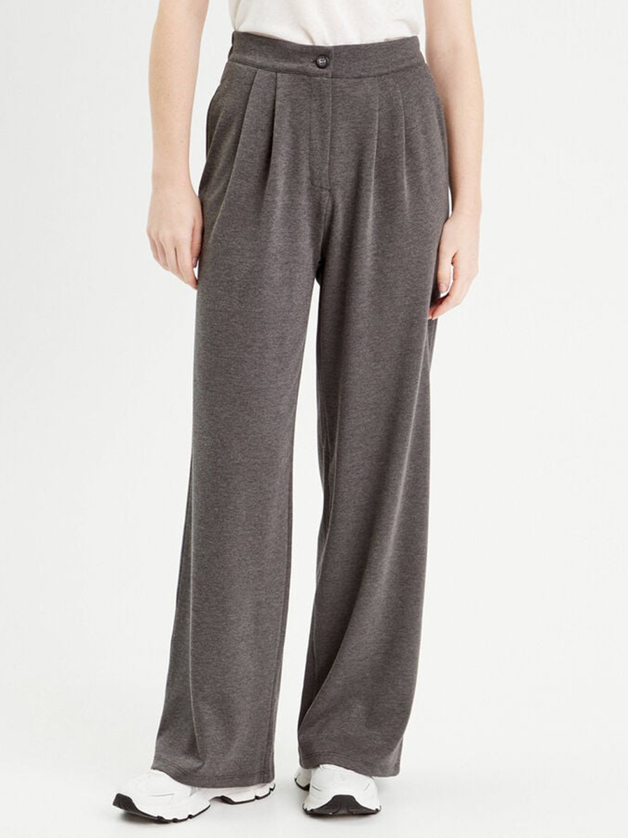 Pantalon city large fluide gris clair femme