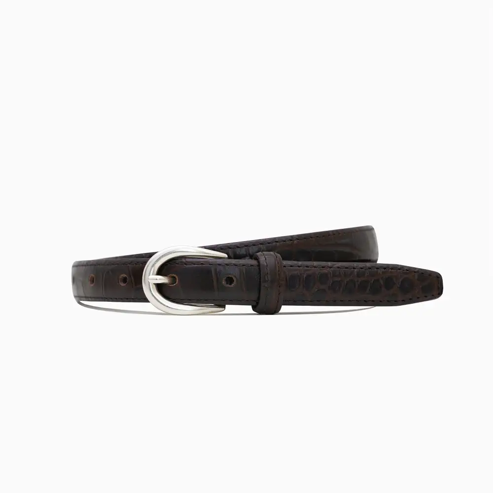 Classic Hair On Leather Croco Print Croco Texture Narrow Waist Belt