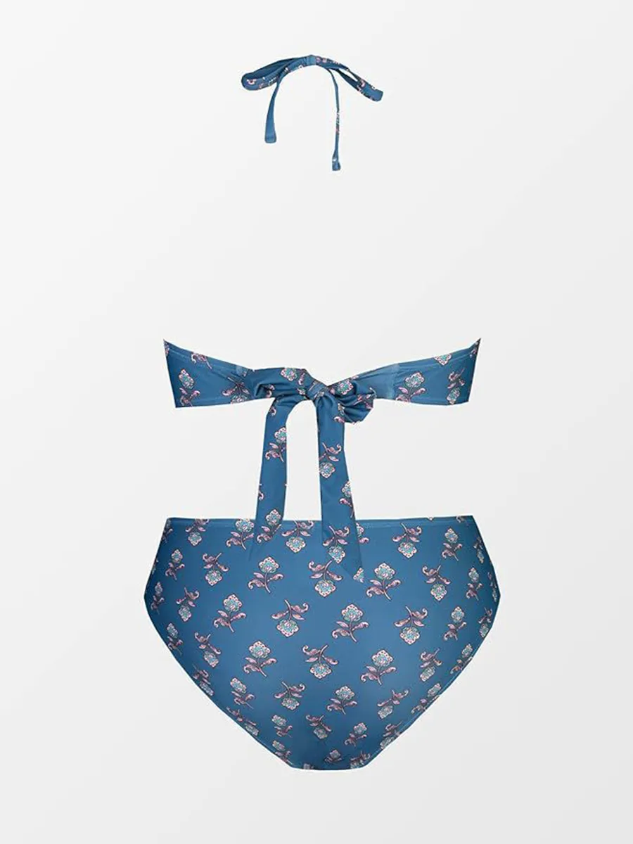 Women's Smocked Bandeau And Mid-Rise Bikini Set