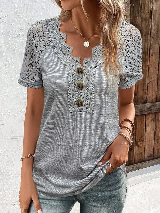 V Neck Casual Regular Fit Plain T-Shirt