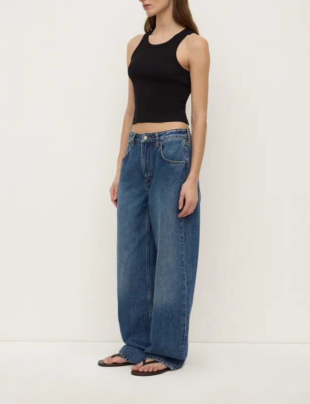 Mid Blue Mid-Rise Curved-Leg Jeans