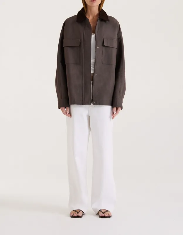 Chocolate Oversized Cotton Twill Jacket