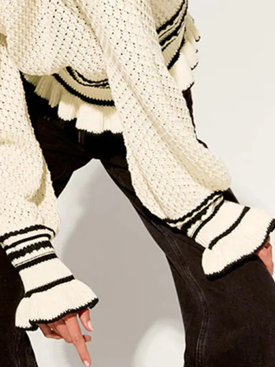White Flared Cuffs Knit Top