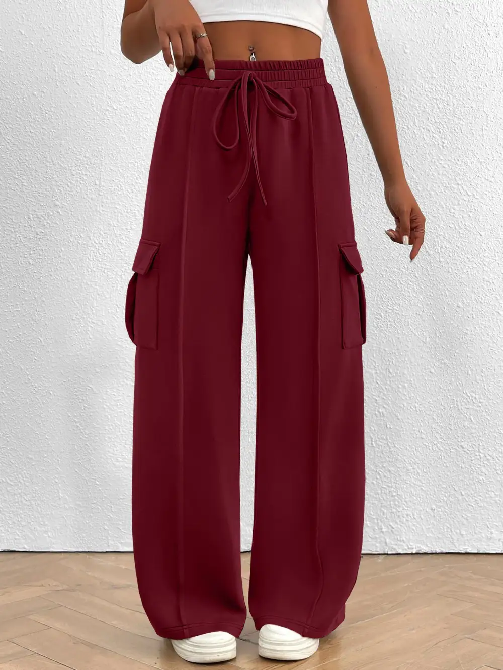 High Waist Cargo Pants With Drawstring