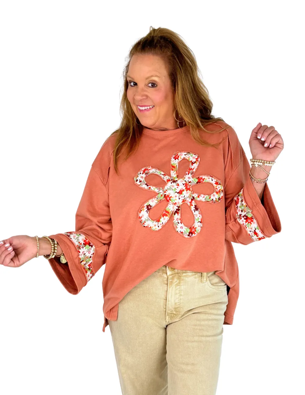 Hallie Flower Patch Top - Chai