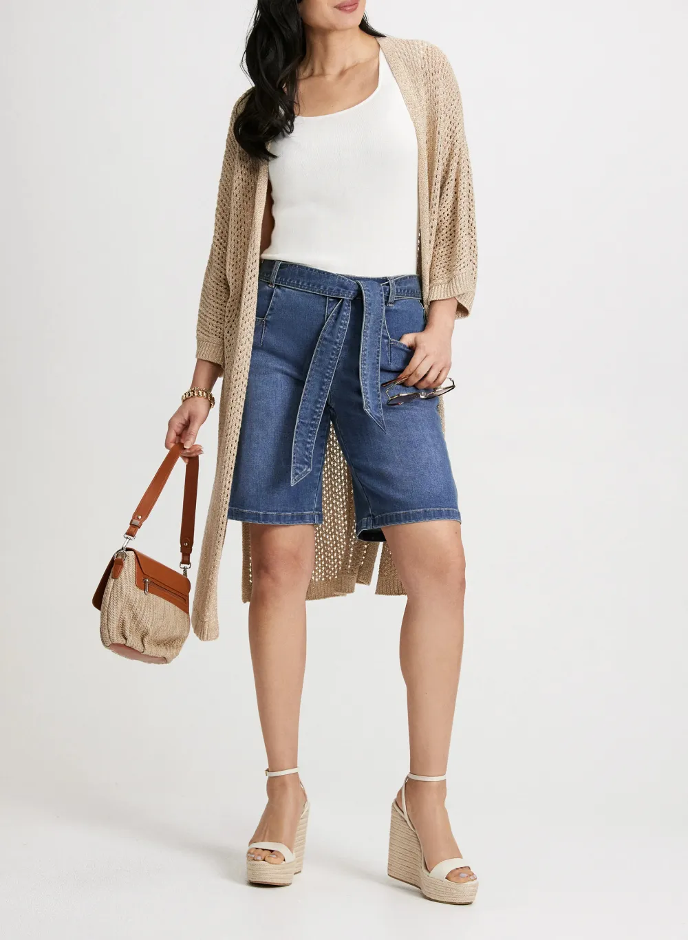 Casual Denim Shorts With Tie-Strap Detail