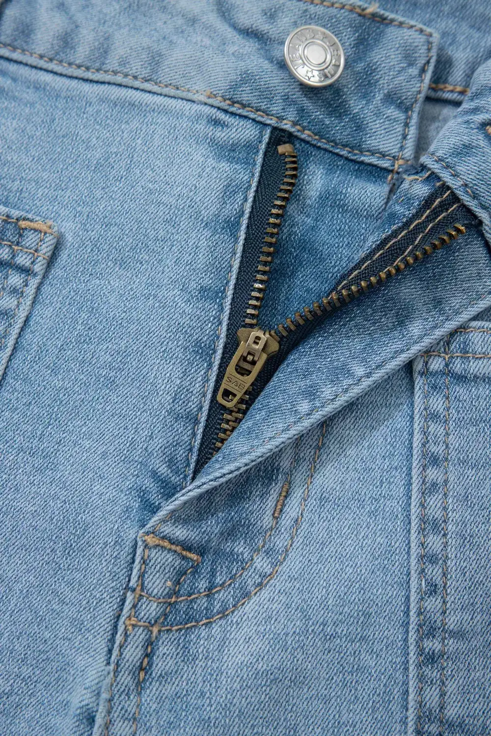 High Rise Patch Pocket Denim Shorts