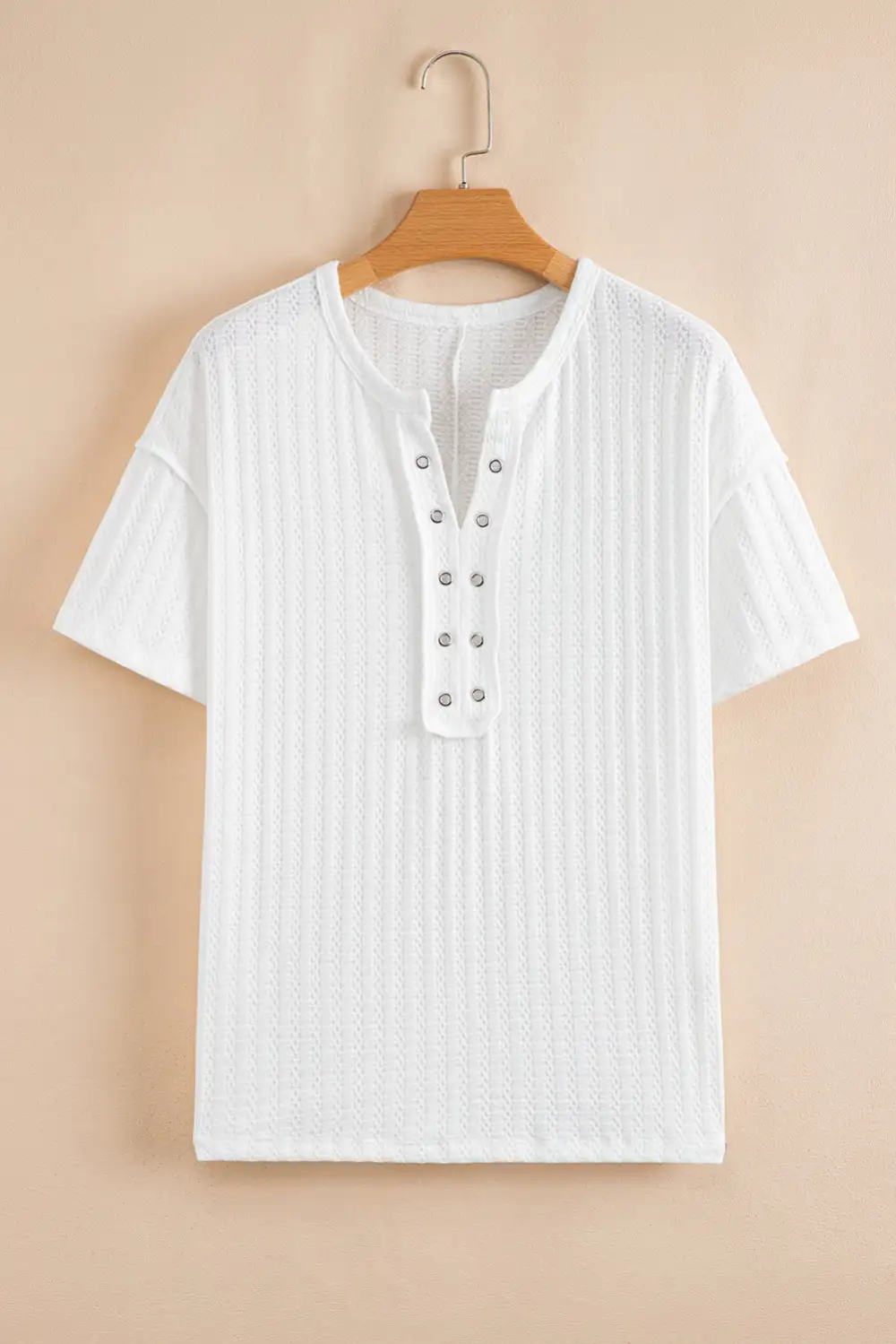 Textured Hollow Grommet Placket Tee