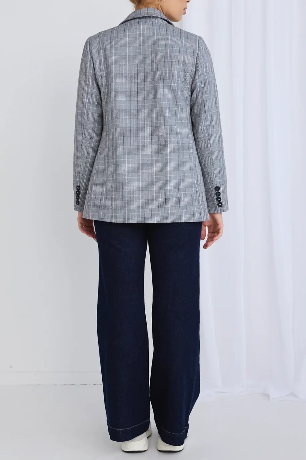 Light Grey Check Boyfriend Fit Blazer