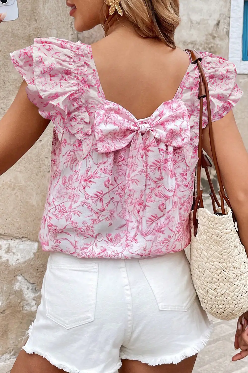 Modern Floral Ruffle Sleeve Blouse