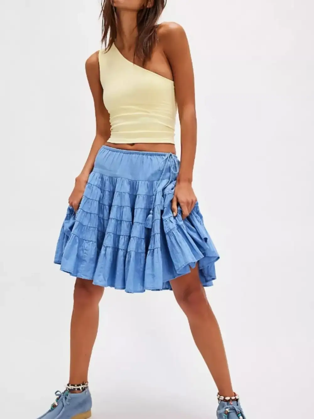 Smooth Drawstring Tiered Skirt