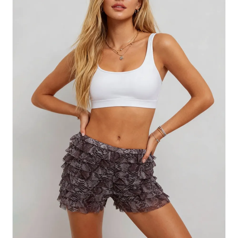 Tiered Mesh Ruffle Boho Elastic Waist Mini Shorts