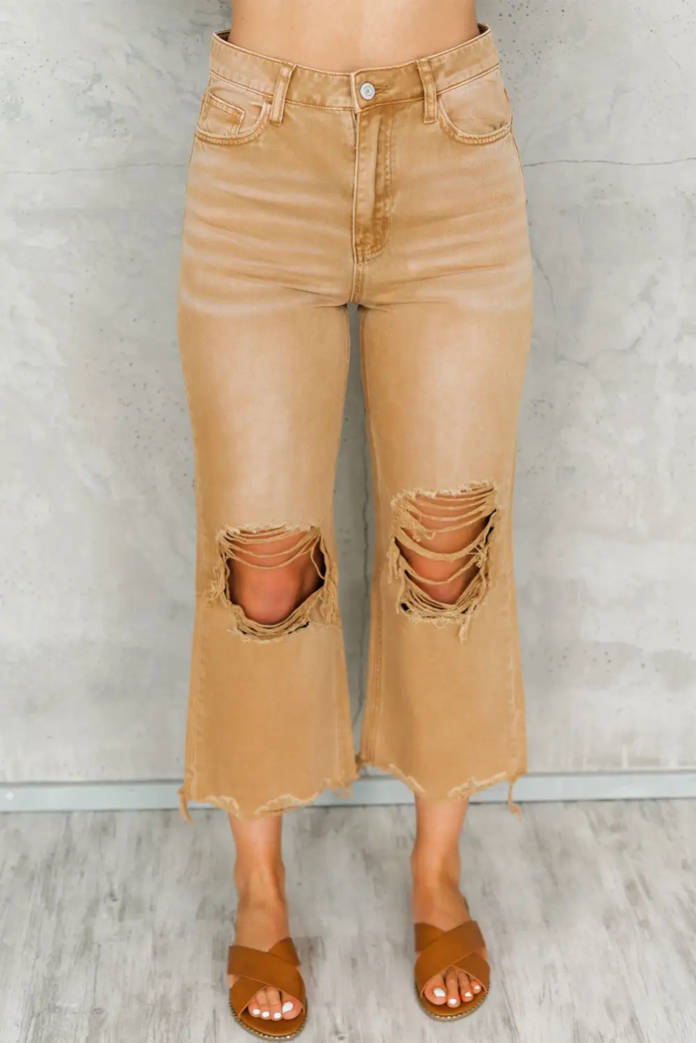 Distressed Hollow-out High Waist Cropped Flare Jeans