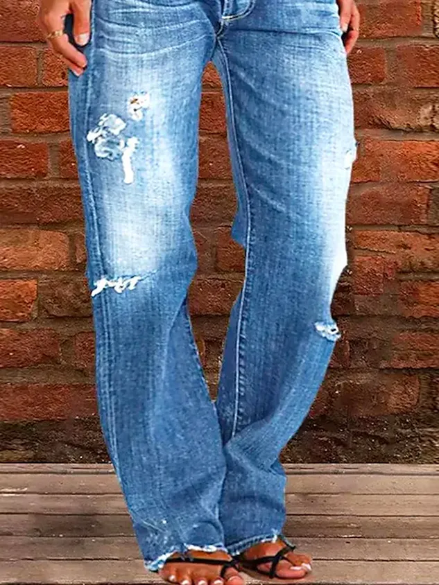 Loose Plain Casual Denim Jeans