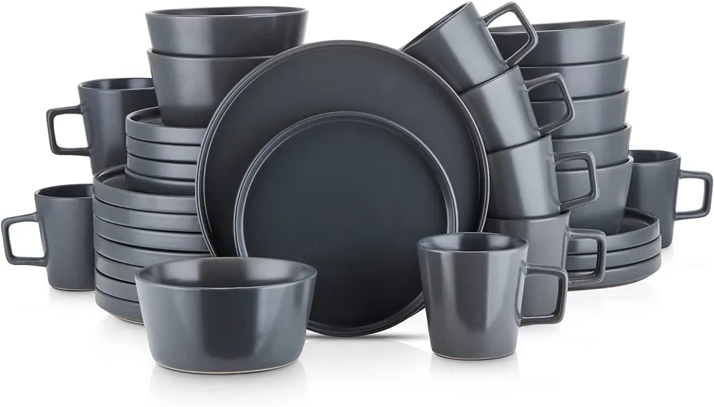 Stone Lain Coupe Dinnerware Set, Service For 8, Black Matte