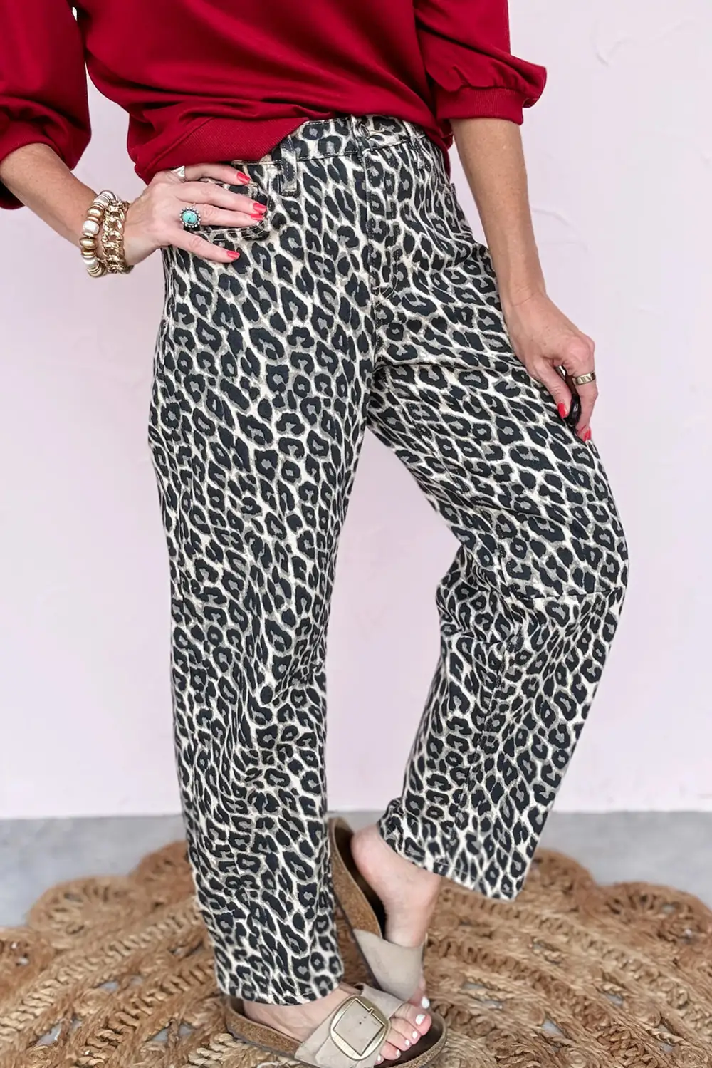 Barrel Leopard Print Jeans