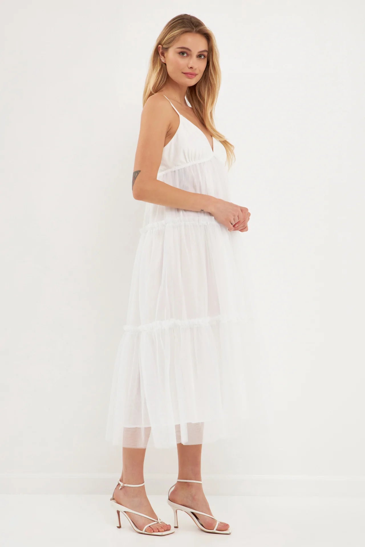 Tulle Contrast Midi Dress