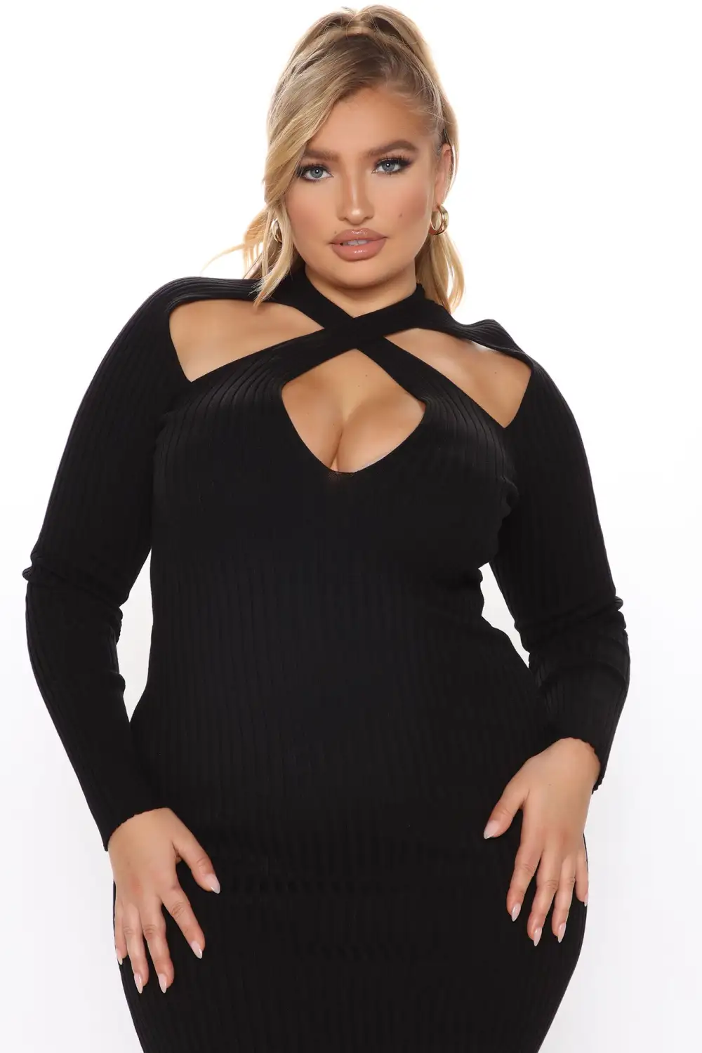 Caught Looking Sweater Midi Dress - Black