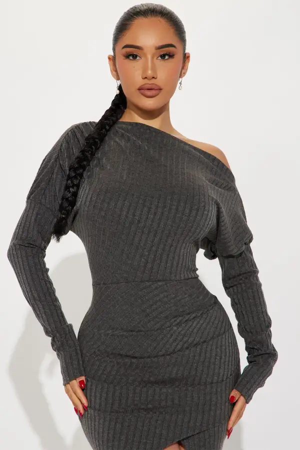 Bernice Ribbed Maxi Dress - Charcoal