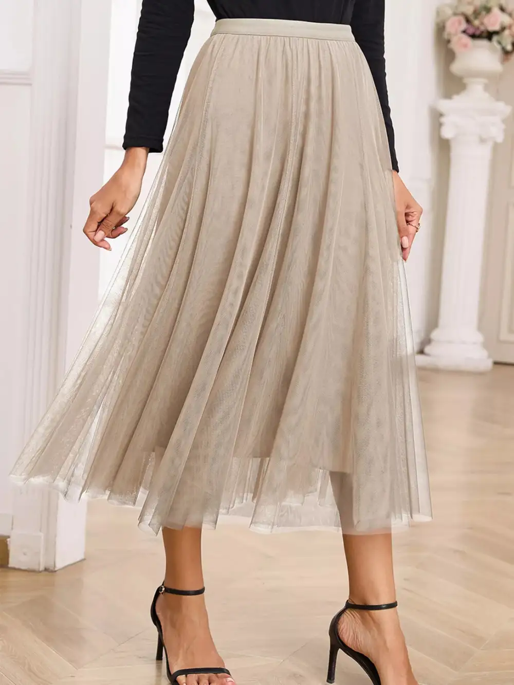 Mesh Tulle Midi Skirt