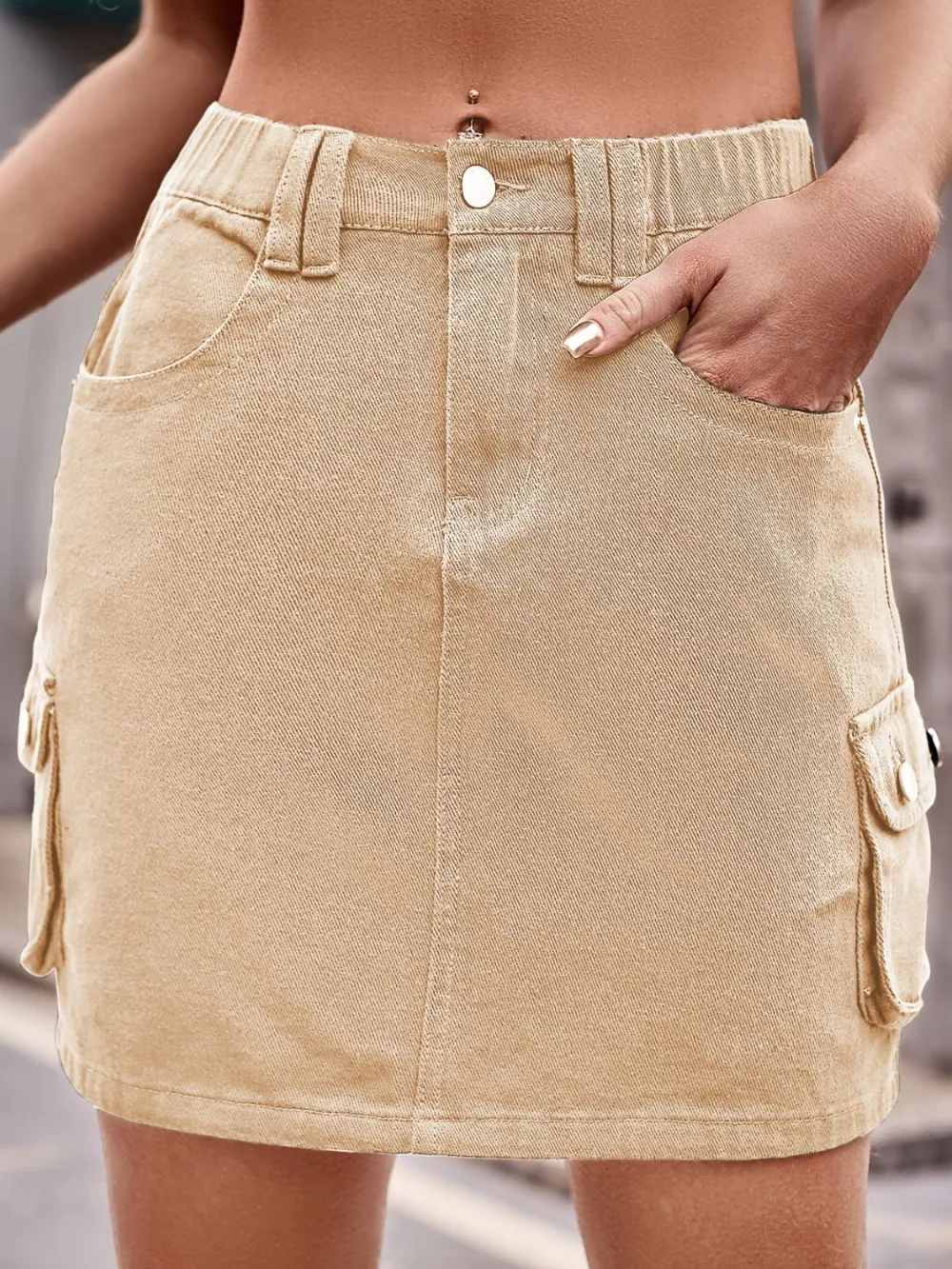 Denim Mini Pockets Dropship Skirt