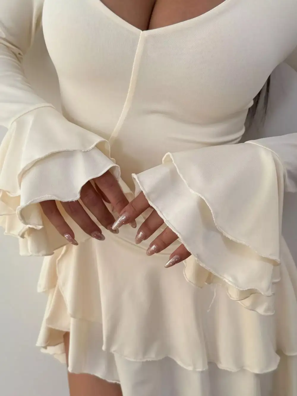 Textured Detail Ruffle Mini Dress