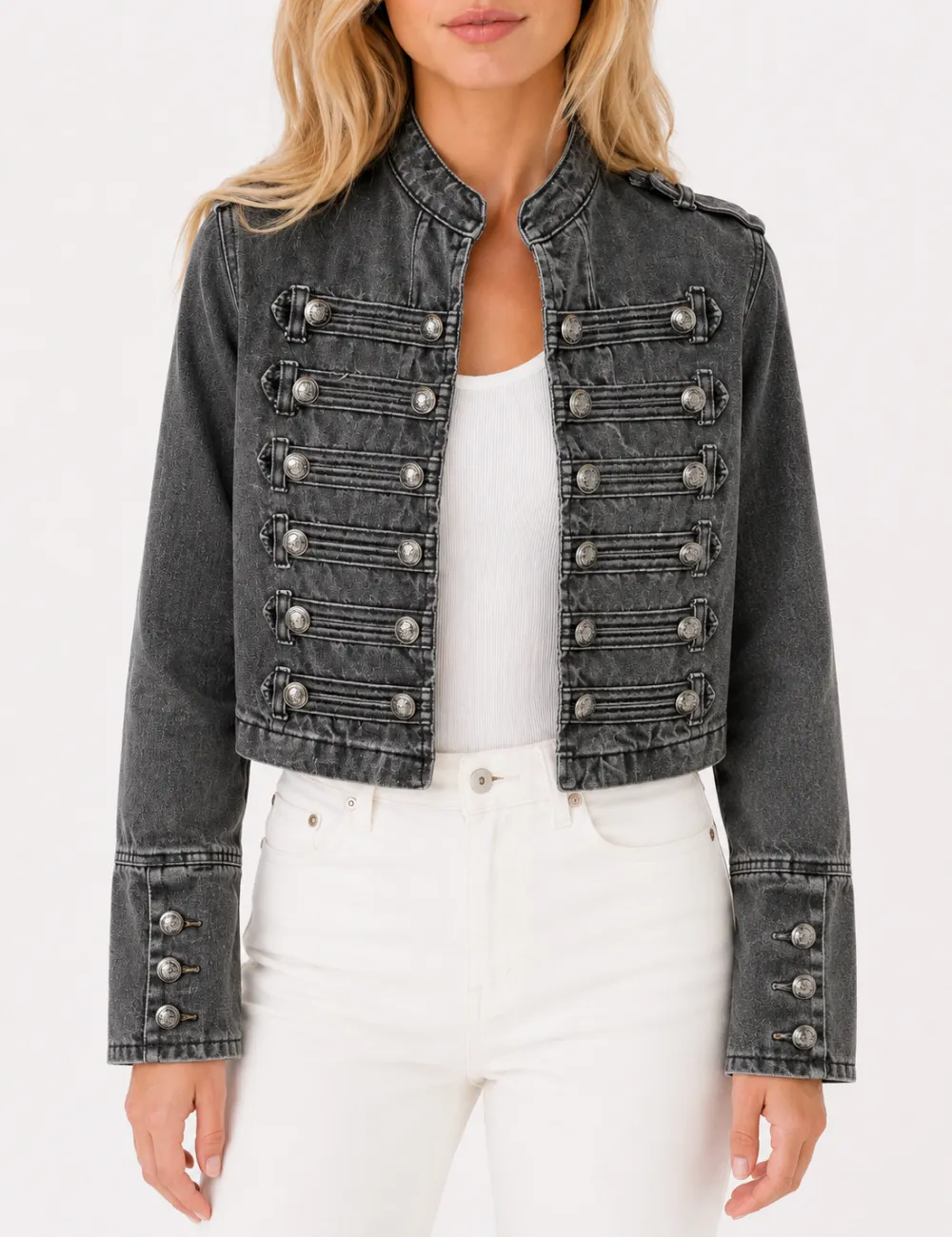 Casual Button Front Long Sleeve Denim Jacket