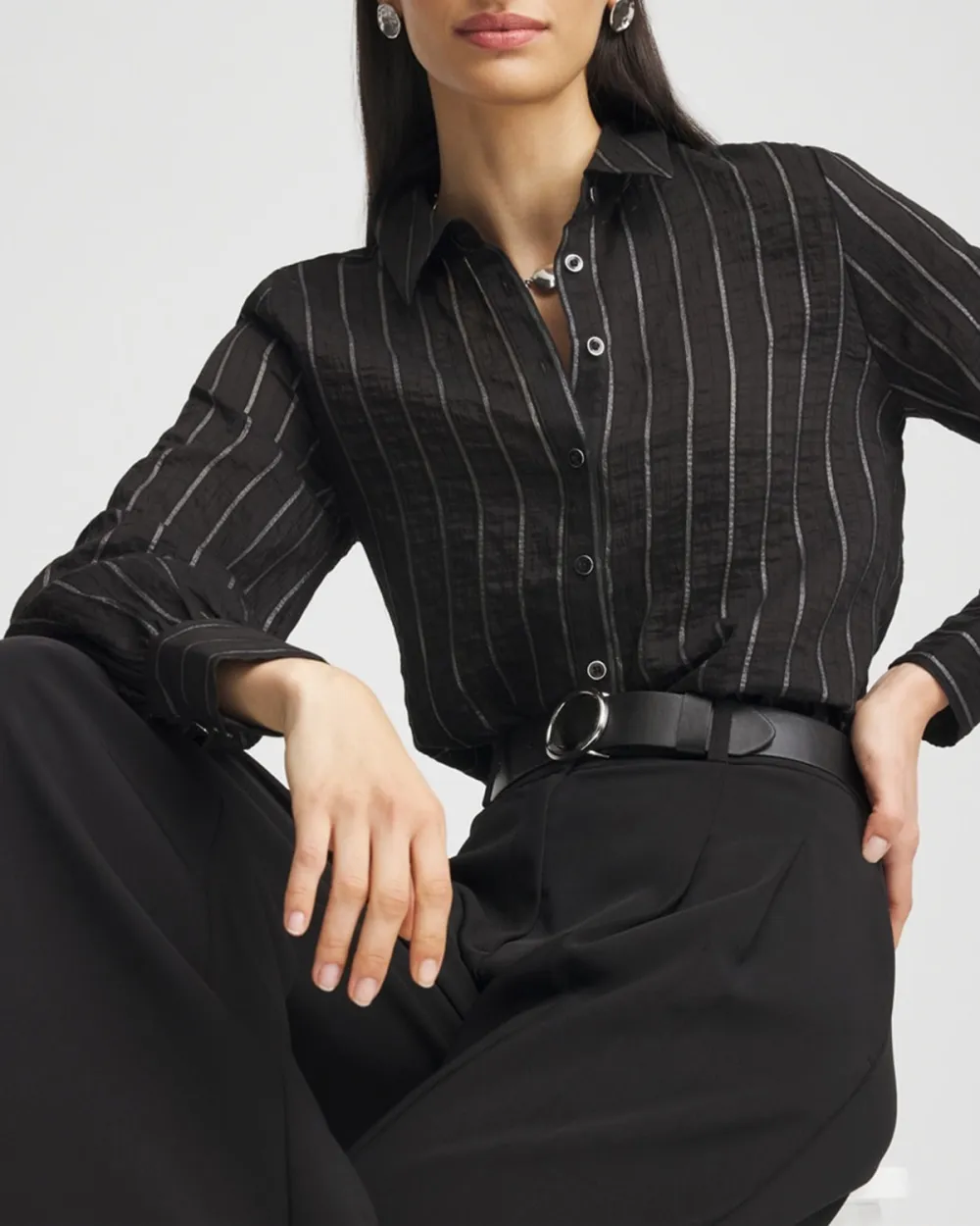 Black Pinstripe Long Sleeve Shirt