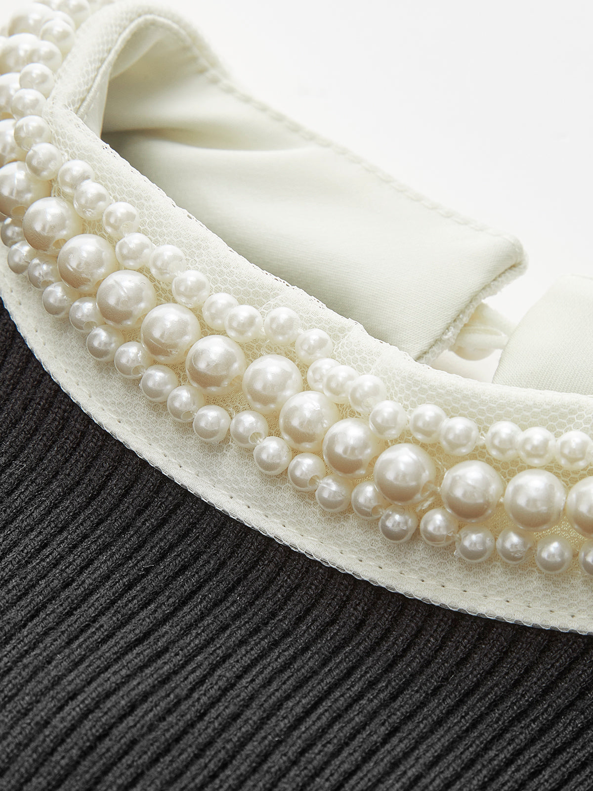 Contrast Trim Pearl-Detail Sweater