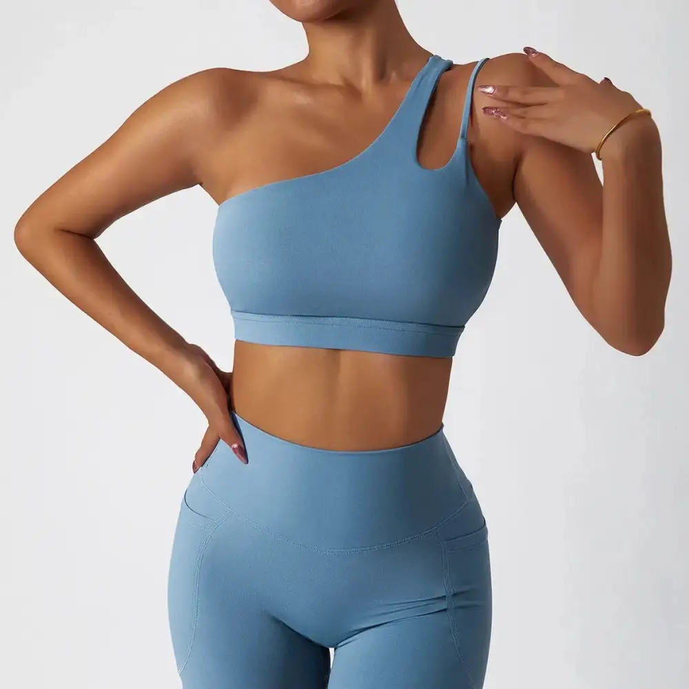 One-Shoulder Sports Bra with Decorative Straps