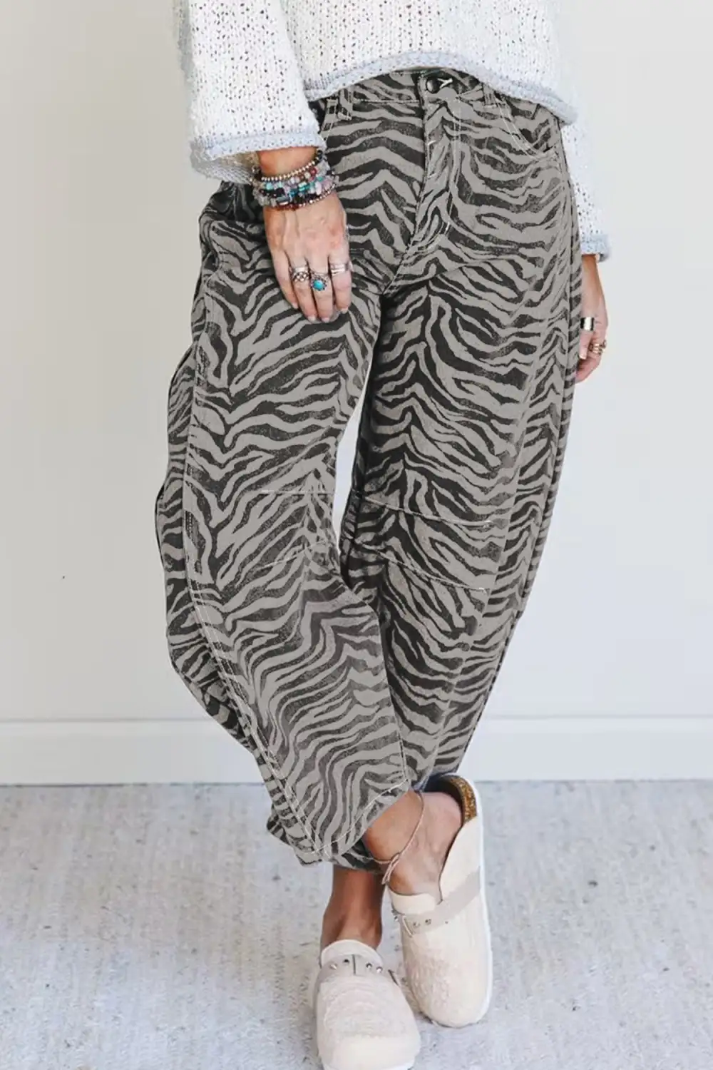 Wide Leg Print Zebra Stripe Printed Jeans