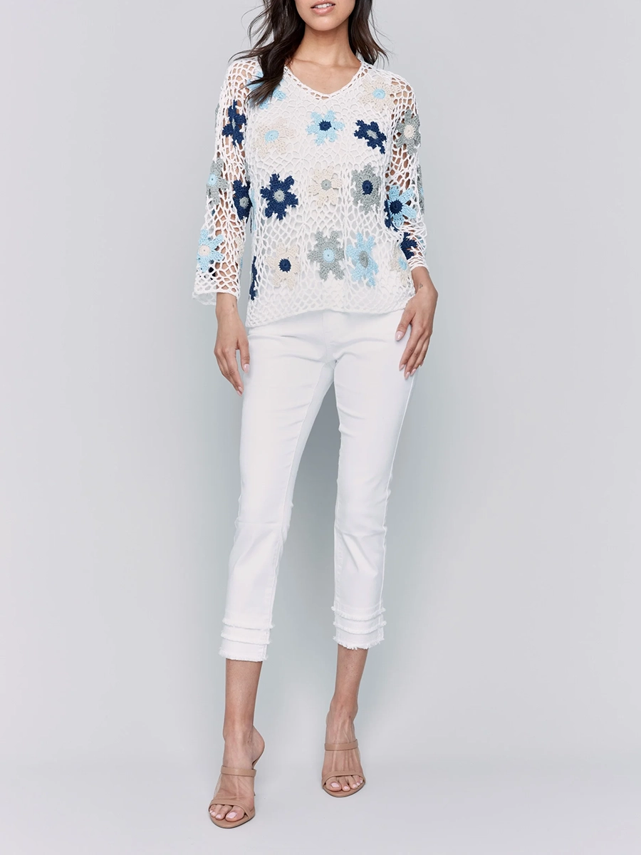Lively Artistic Floral Women's Hollow Blouse