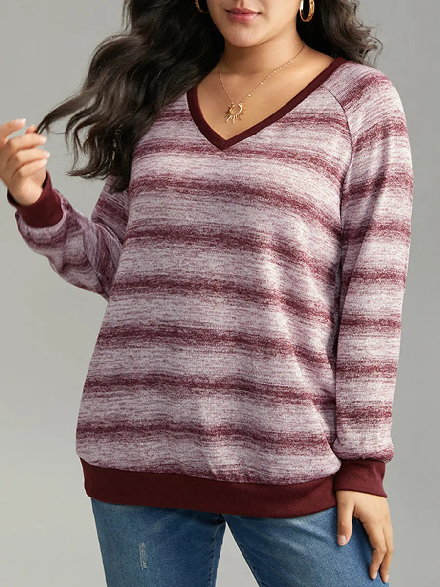 V-neck long sleeve striped print top