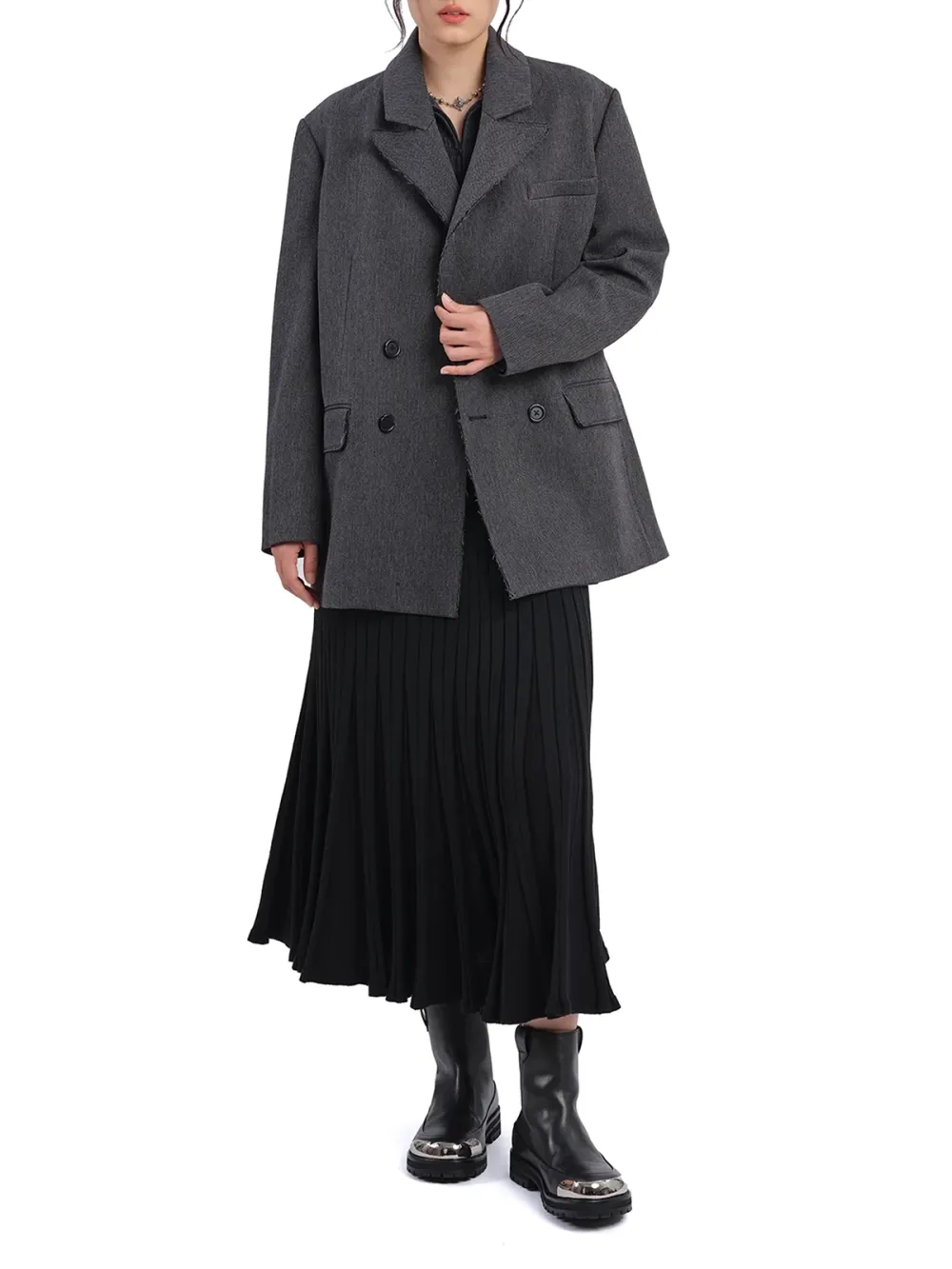 Pleated Ruffle Hem Long Midi Skirt