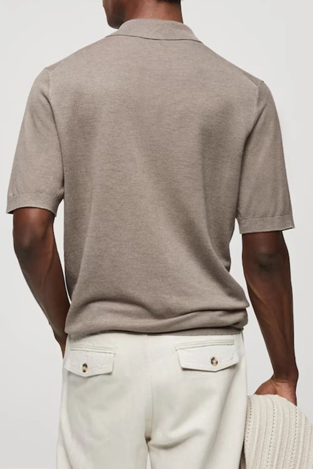 Buttoned Micro-Structure Knitted Polo Shirt